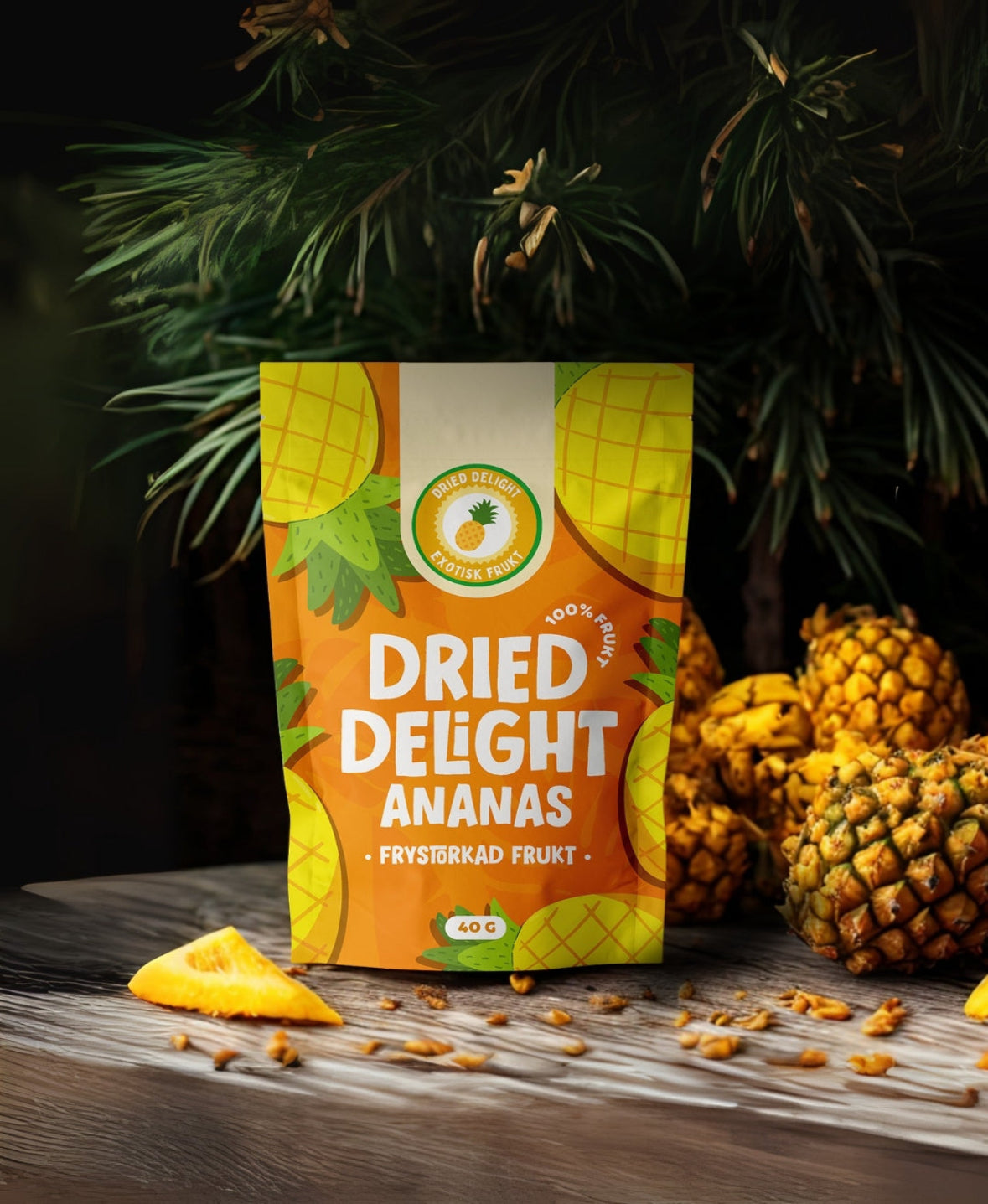 Frystorkad Ananas från Dried Delight – nyttigt snack utan tillsatser, veganskt och glutenfritt
